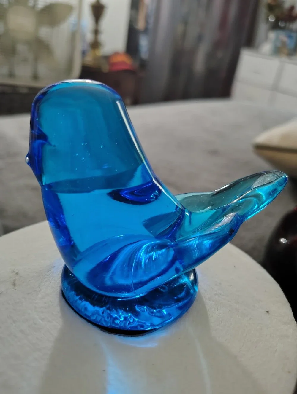 Signed 1993 Blue Glass  Bird Figurine - Bluebird Of Happiness By Leo Ward